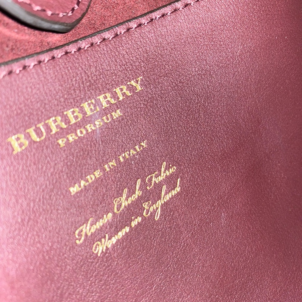 BURBERRY PRORSUM FRINGED BURGUNDY LEATHER AND TARTAN CANVAS Bag - Picture 5 of 7